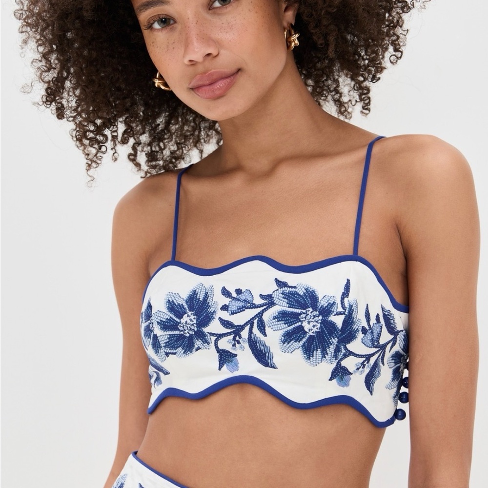FARM Rio Blue and White Crop Top - Picture 3 of 5